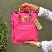 7203 / яскраво-рожевий рюкзак з райдужними ручками Kanken Classic 16L